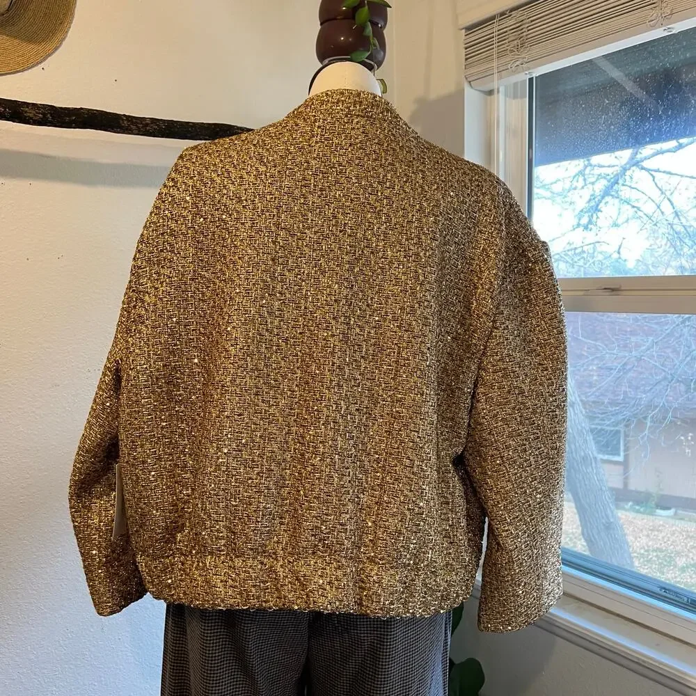 Liz Claiborne Textured Gold Speckled Snap Button Bomber Jacket Size XXL NEW
